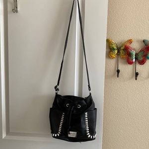 Nicole Miller Faux Leather Black Shoulder/Crossbody W/White Faux Leather Accents
